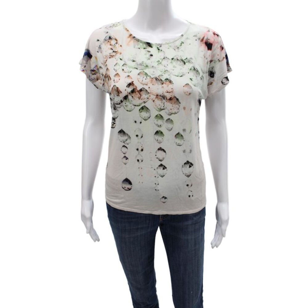 Ted Baker London Womens Jersey Tee Beige Geometric Short Sleeve Size 1